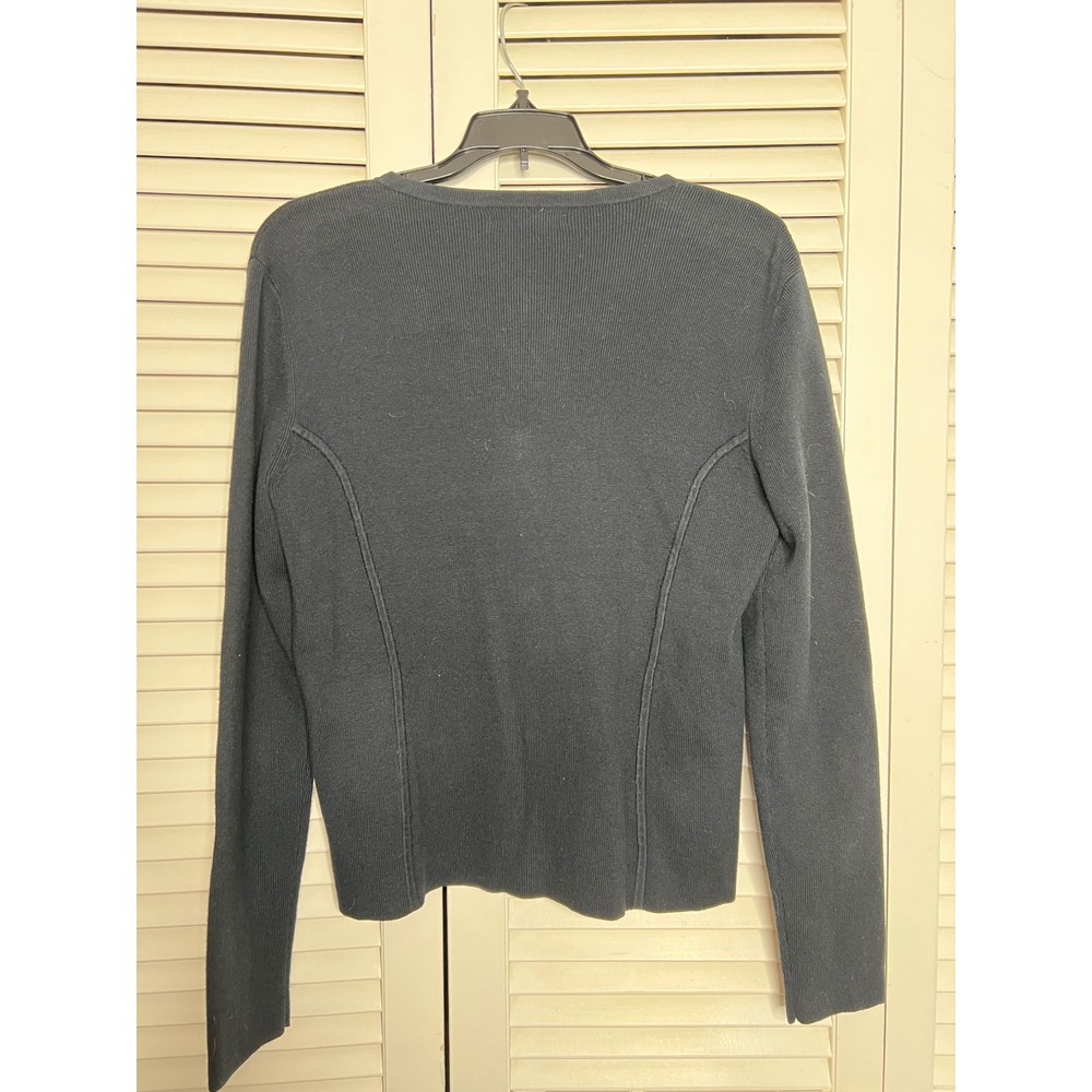 Anne Klein Black Cardigan S Leather Placket Turn Lock Sweater Old Money Chic - Picture 6 of 10